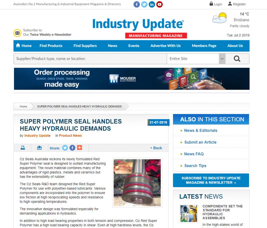 Super Polymers seal handles heavy hydraulic demands